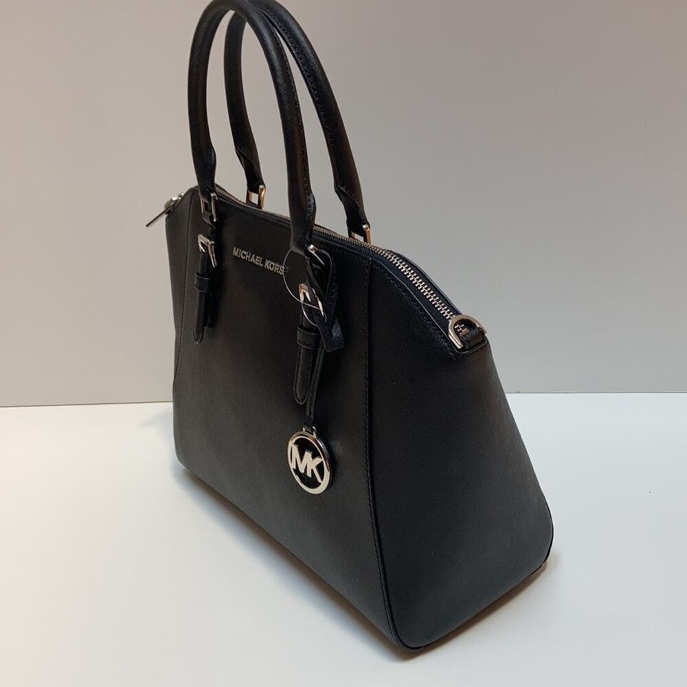 🖤 NWT Authentic Michael Kors Saffiano Leather Lg Satchel Bag - BLACK - Picture 4 of 11